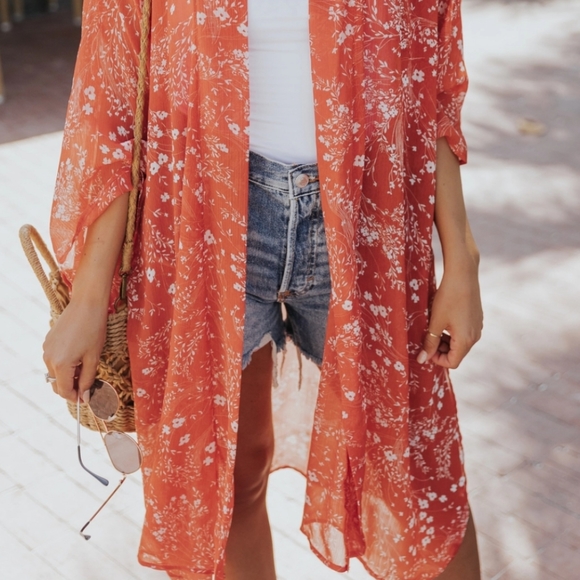 Orange Floral Kimono - Picture 5 of 7